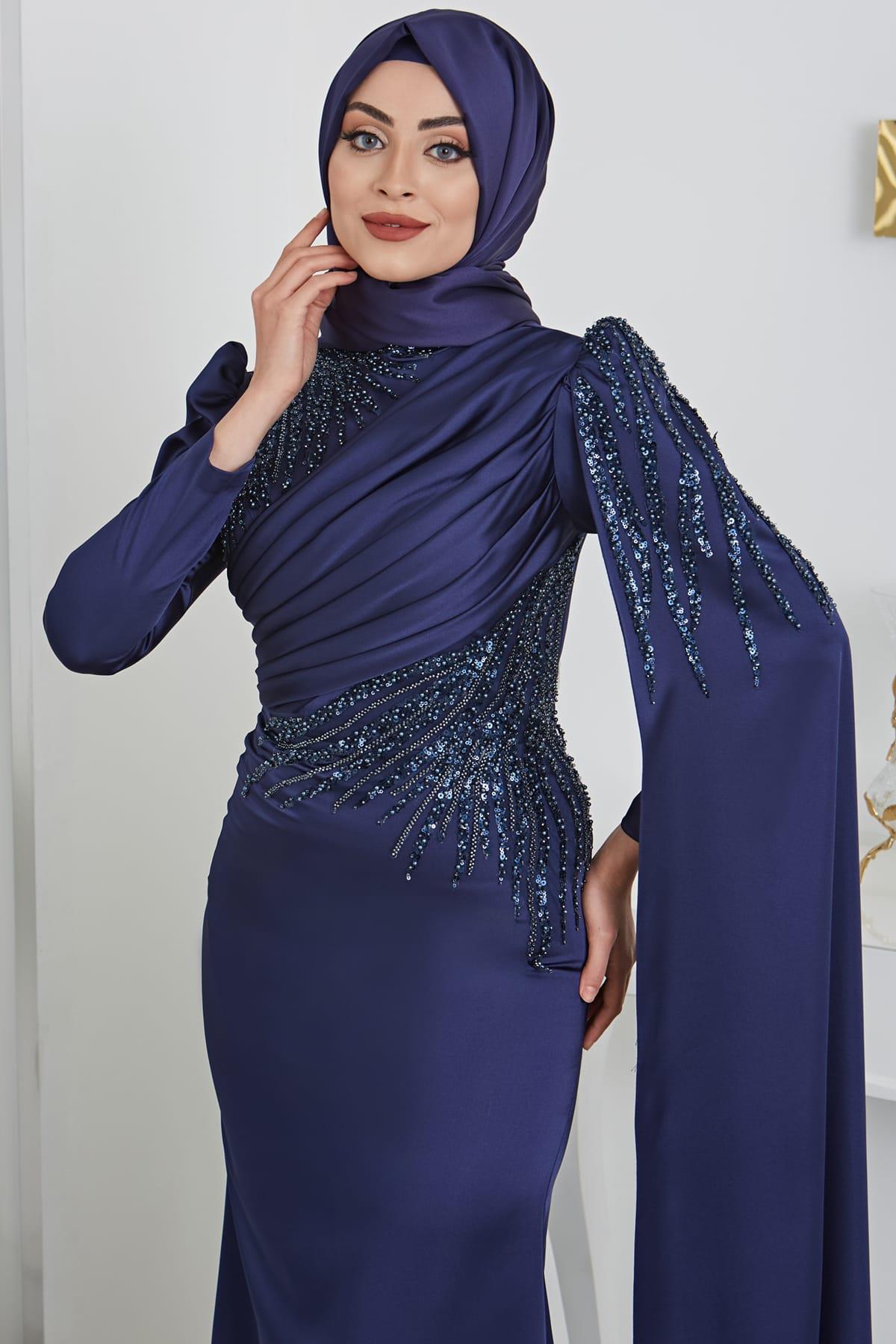 Noura Tesettür Abiye Lacivert