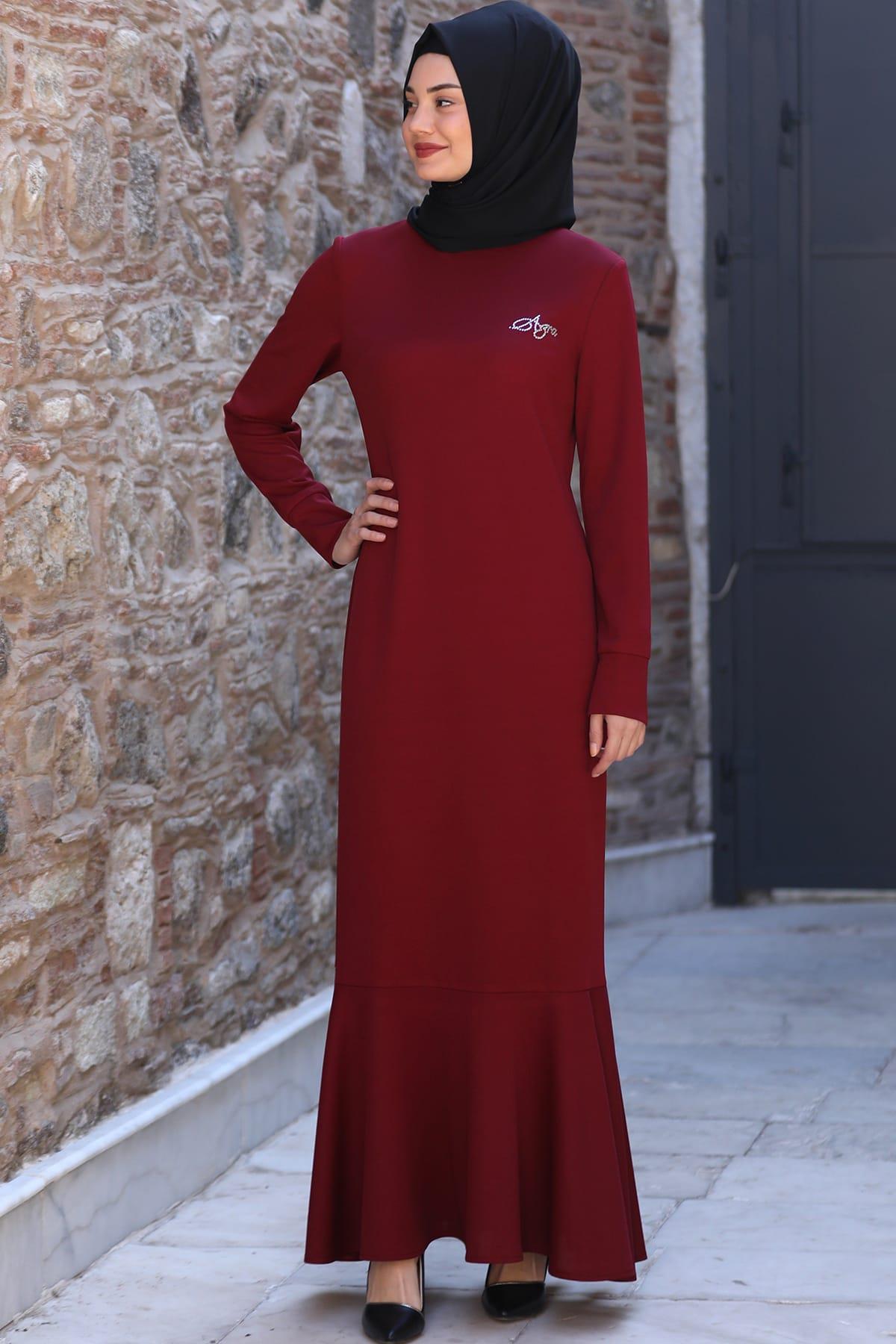 Azra Tesettür Elbise Bordo · Beden 36